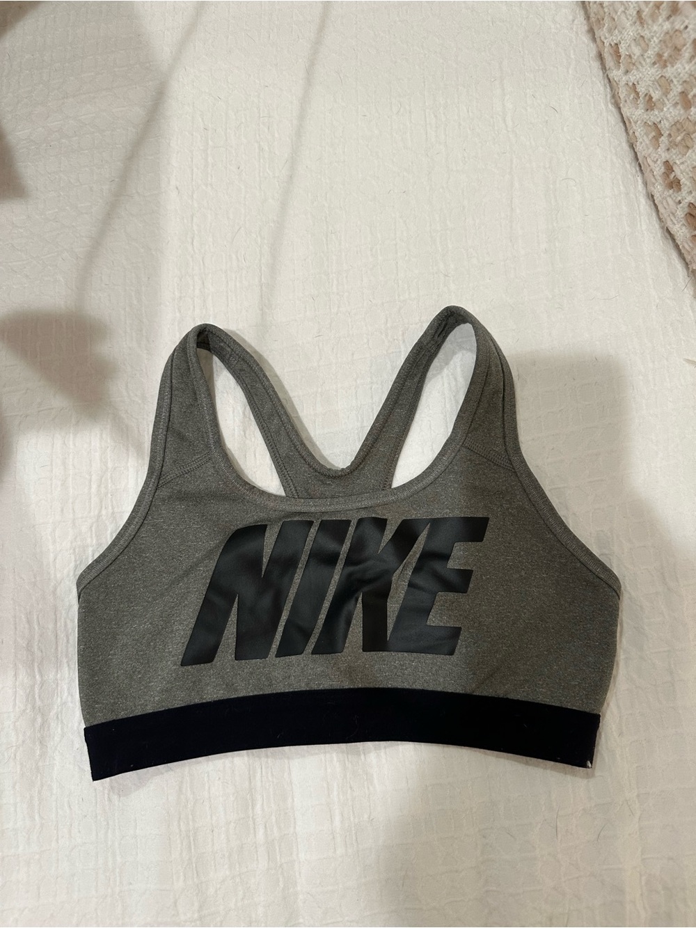 Nike Olive Green Racerback Sports Bra with Black Band and Logo